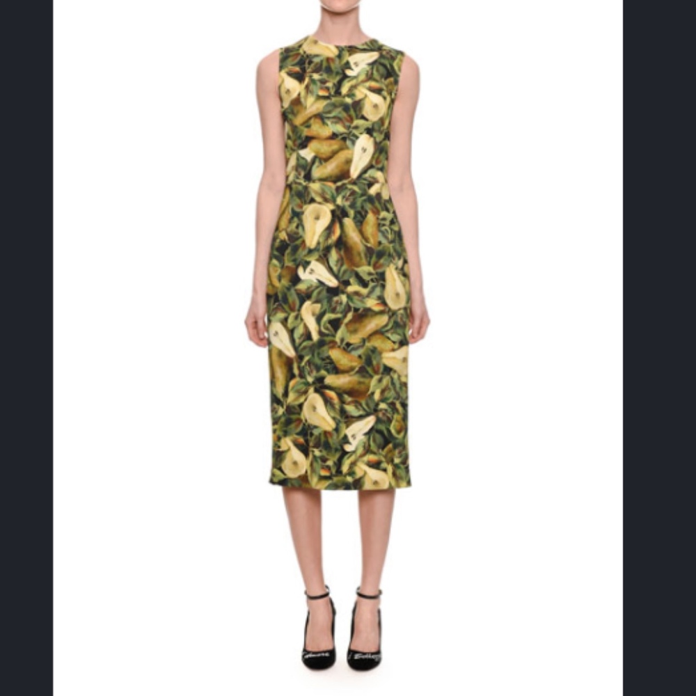 Dolce & Gabbana Cady Pear-Print Pencil Dress - Picture 2 of 7